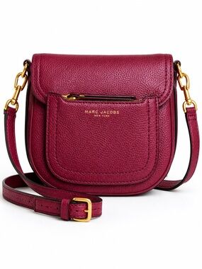 Marc Jacobs Empire City Leather Crossbody Saddle Bag Burgundy Pebbled Gold